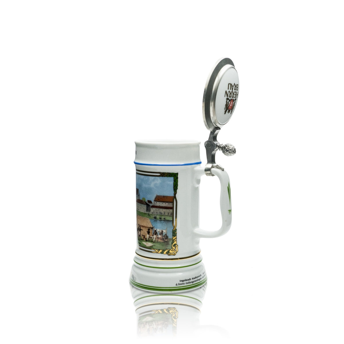 Herrnbräu Bierkurg Verre Chope annuelle 1991 Couvercle en étain Certificat Collectionneur Chope – Vue 3