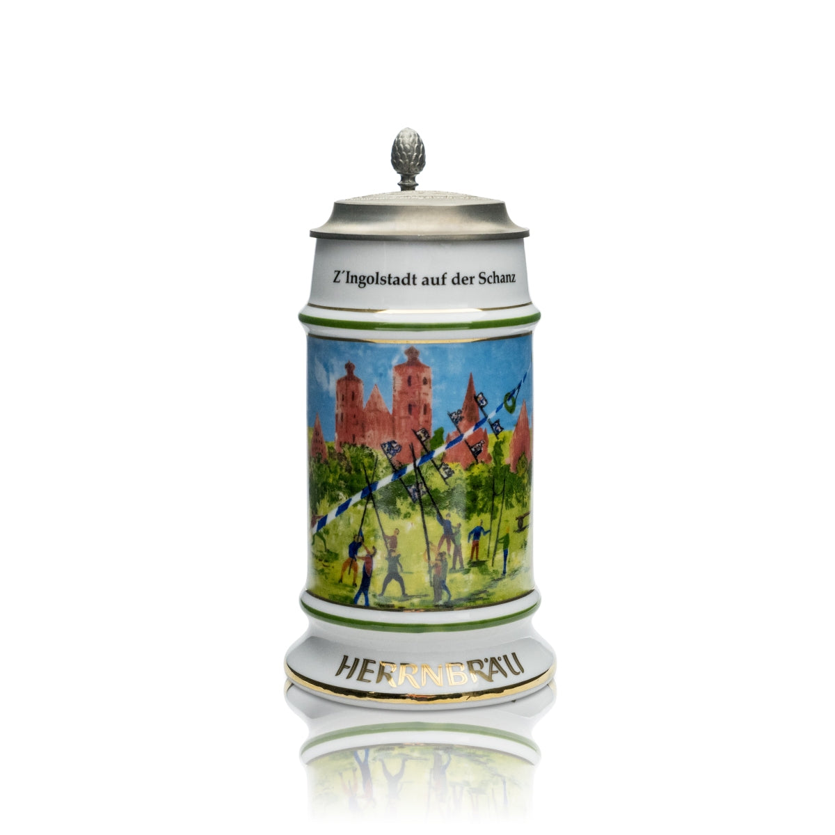 Verre collector Herrnbräu avec certificat, chope de bière 0,5 l Christian Seybold 1998 avec couvercle
