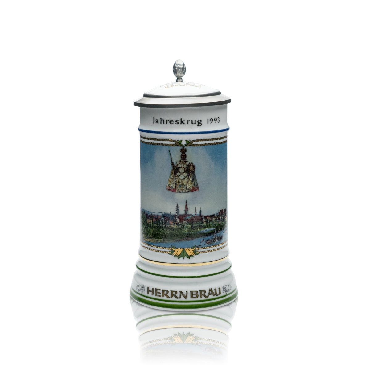 Herrnbräu cruche en verre 0,5 l Seidel Humpen cruche annuelle 1993 couvercle en étain certificat