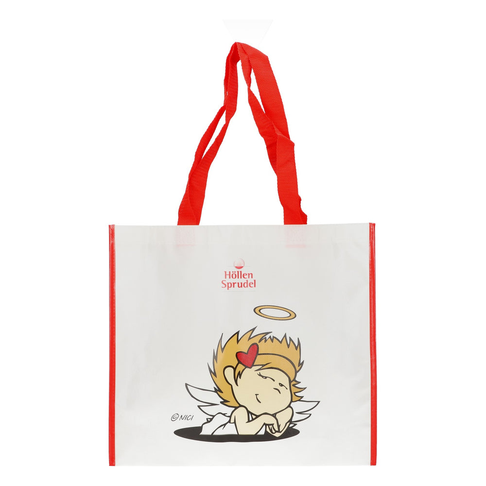 Sac à provisions « Höllensprudel » blanc/rouge, en plastique Nici, avec motif de pêche