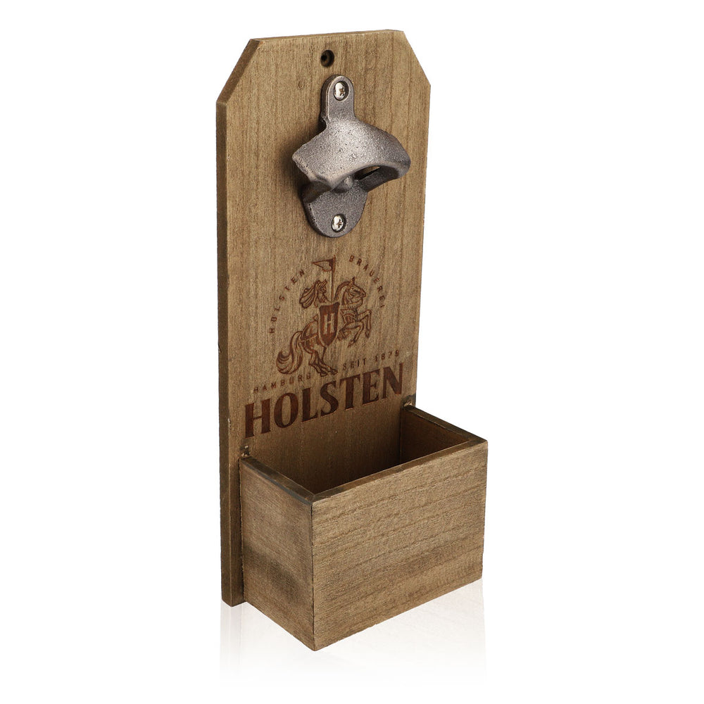 Holsten Pilsener Ouvre-bouteille mural en bois véritable avec récipient collecteur Ouvre-bouteille de bar
