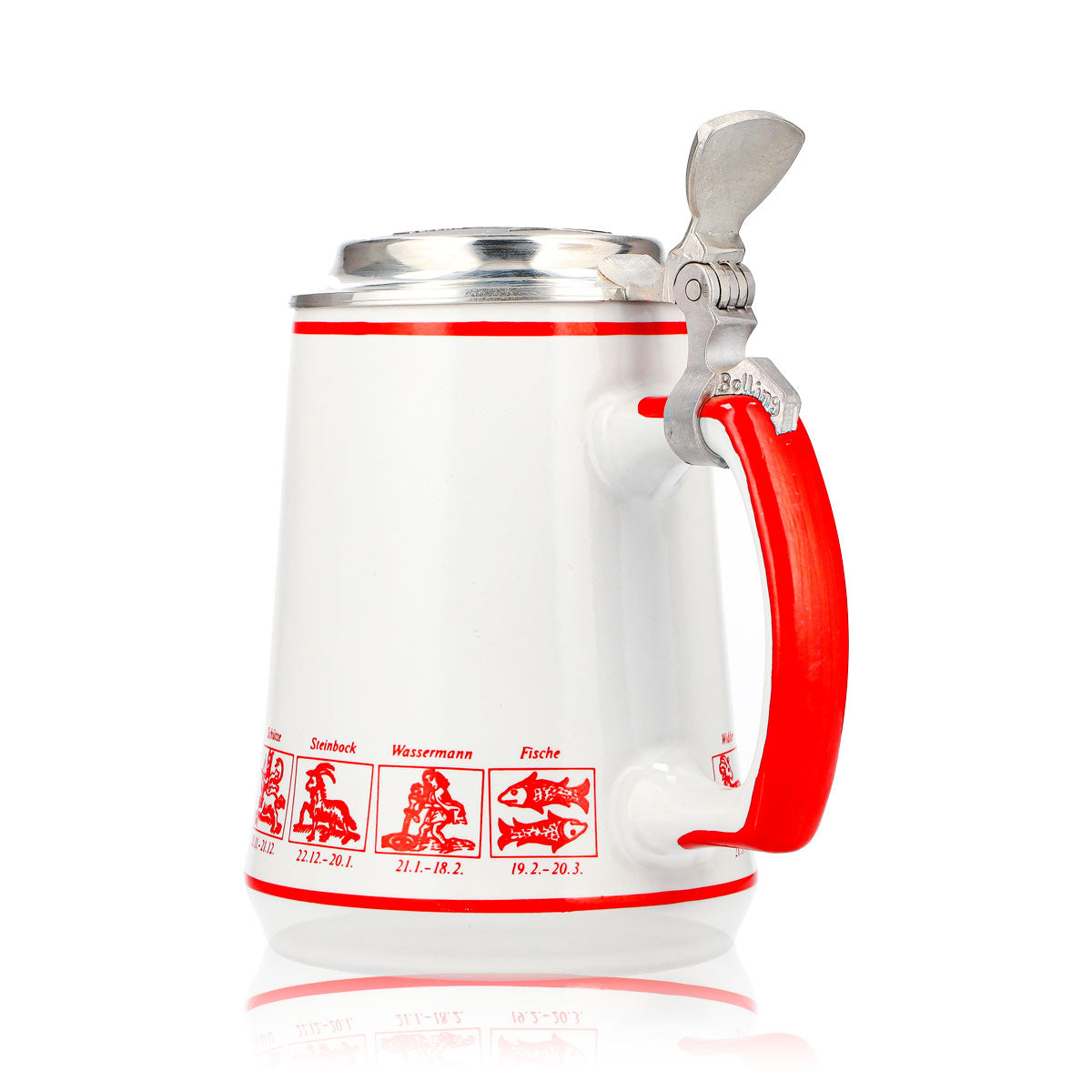Verre à bière Hürlimann Sternbräu, chope en terre cuite de 0,62 l avec couvercle en étain orné d'un relief représentant un signe du zodiaque – Vue 4