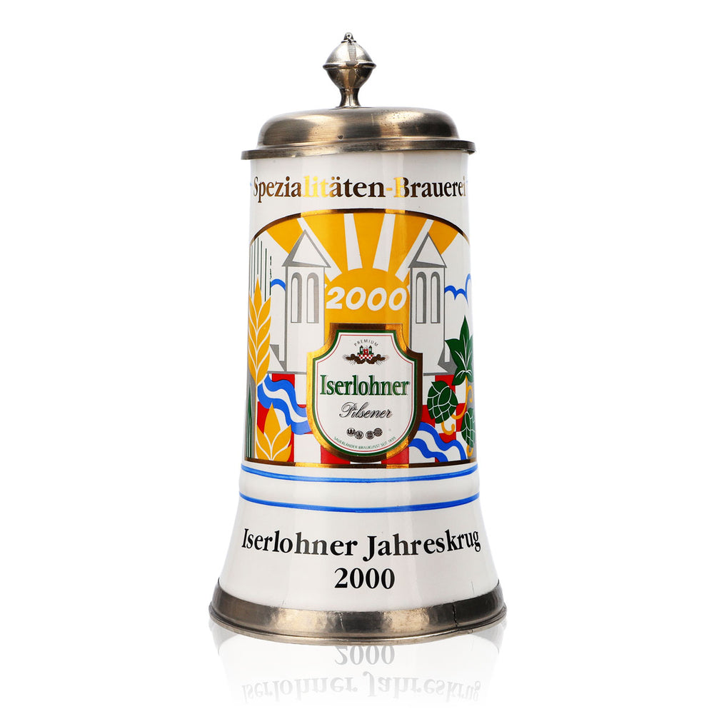 Verre à bière Iserlohner Chope annuelle 2000 Chope en grès Seidel Couvercle en étain 0,65 l Chope