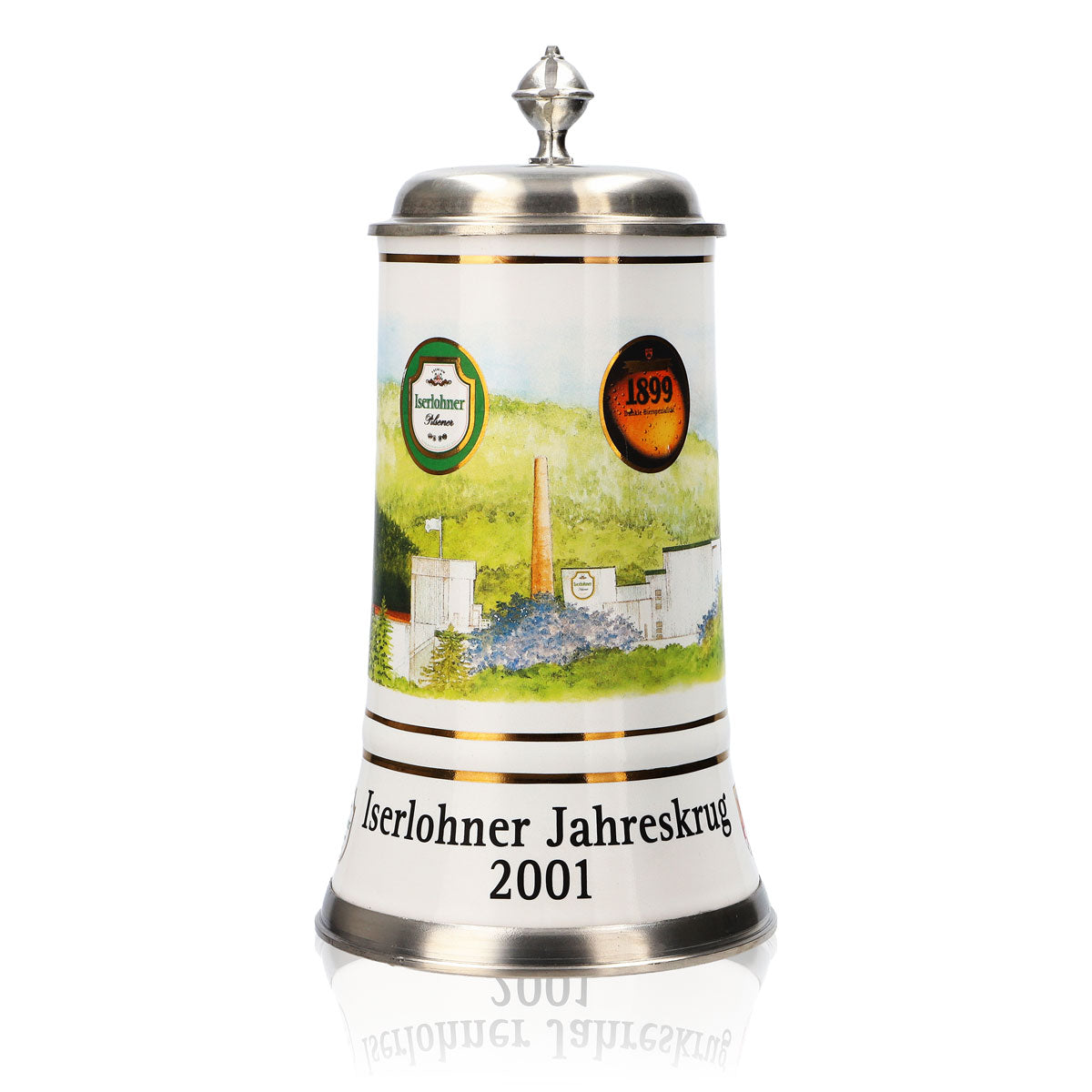 Verre à bière Iserlohner Chope annuelle 2001 Chope en grès Couvercle en étain 0,65 l Chope