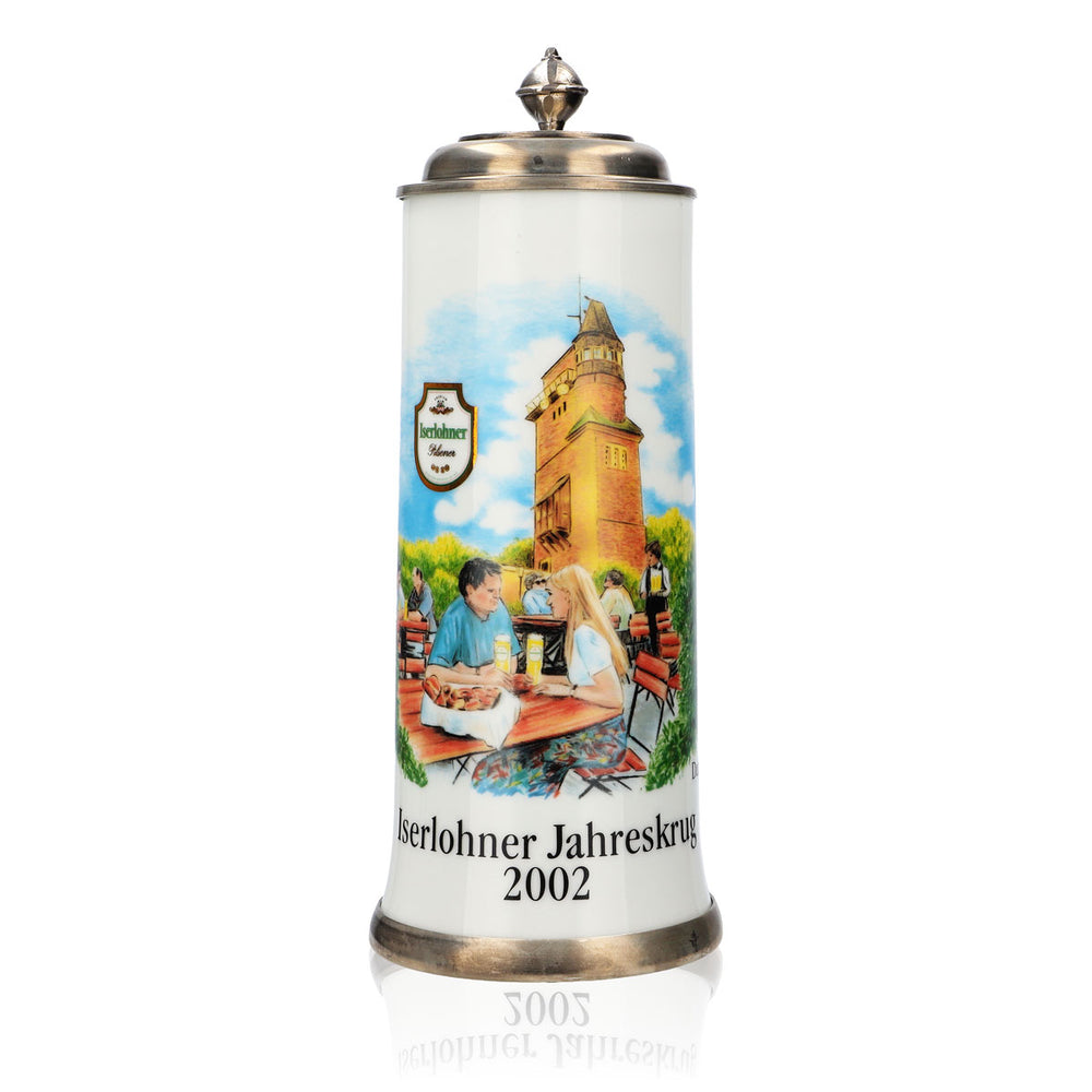 Verre à bière Iserlohner Chope annuelle 2002 Chope en grès Couvercle en étain 0,65 l Chope