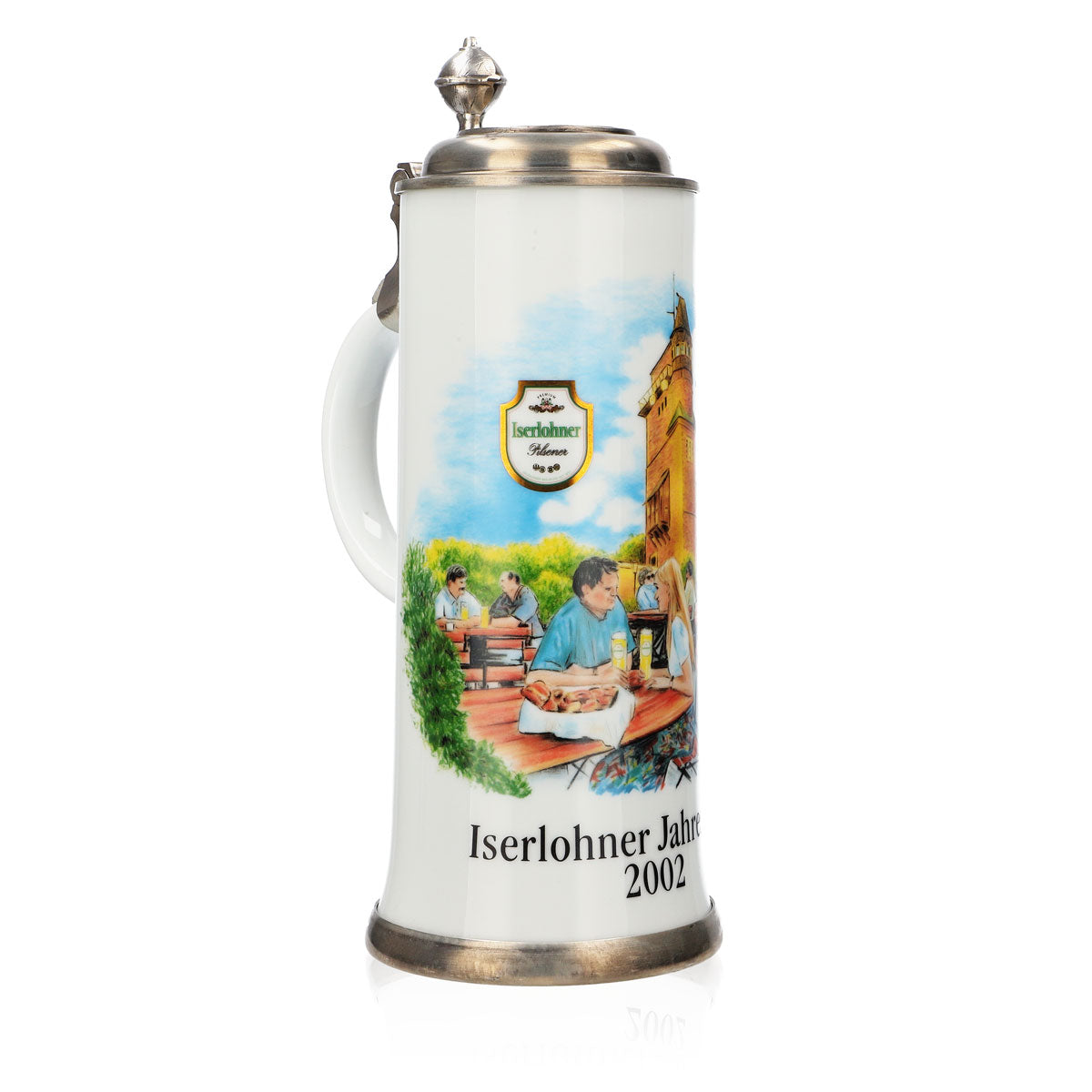 Verre à bière Iserlohner Chope annuelle 2002 Chope en grès Couvercle en étain 0,65 l Chope – Vue 2