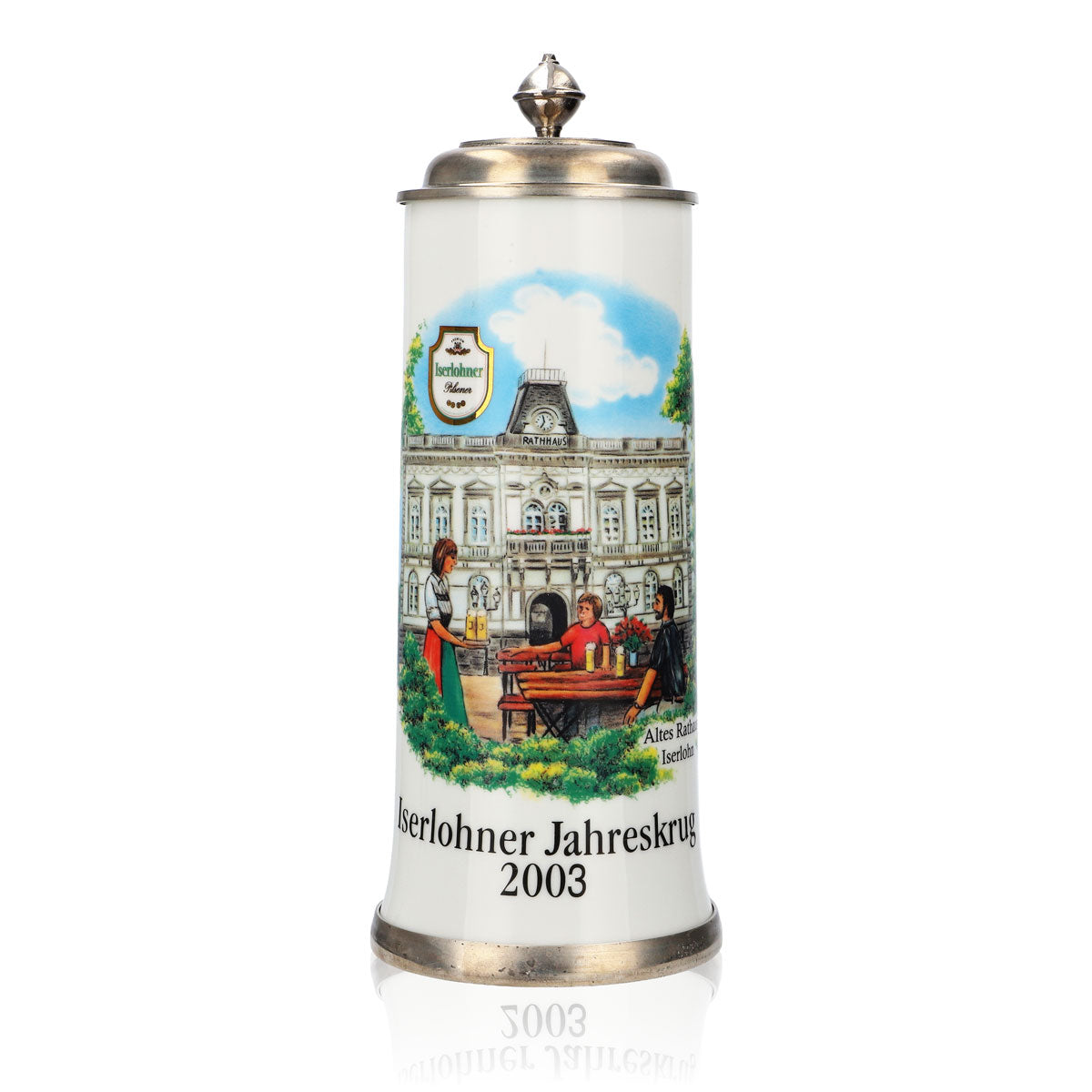 Verre à bière Iserlohner Chope annuelle 2003 Chope en grès Couvercle en étain 0,88 l Chope