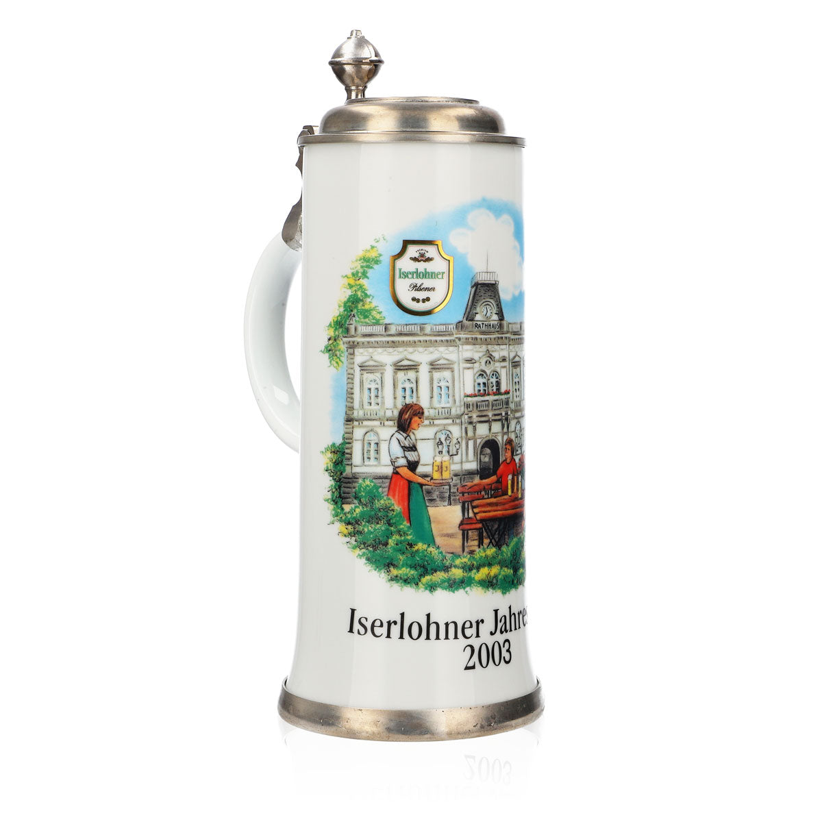 Verre à bière Iserlohner Chope annuelle 2003 Chope en grès Couvercle en étain 0,88 l Chope – Vue 2