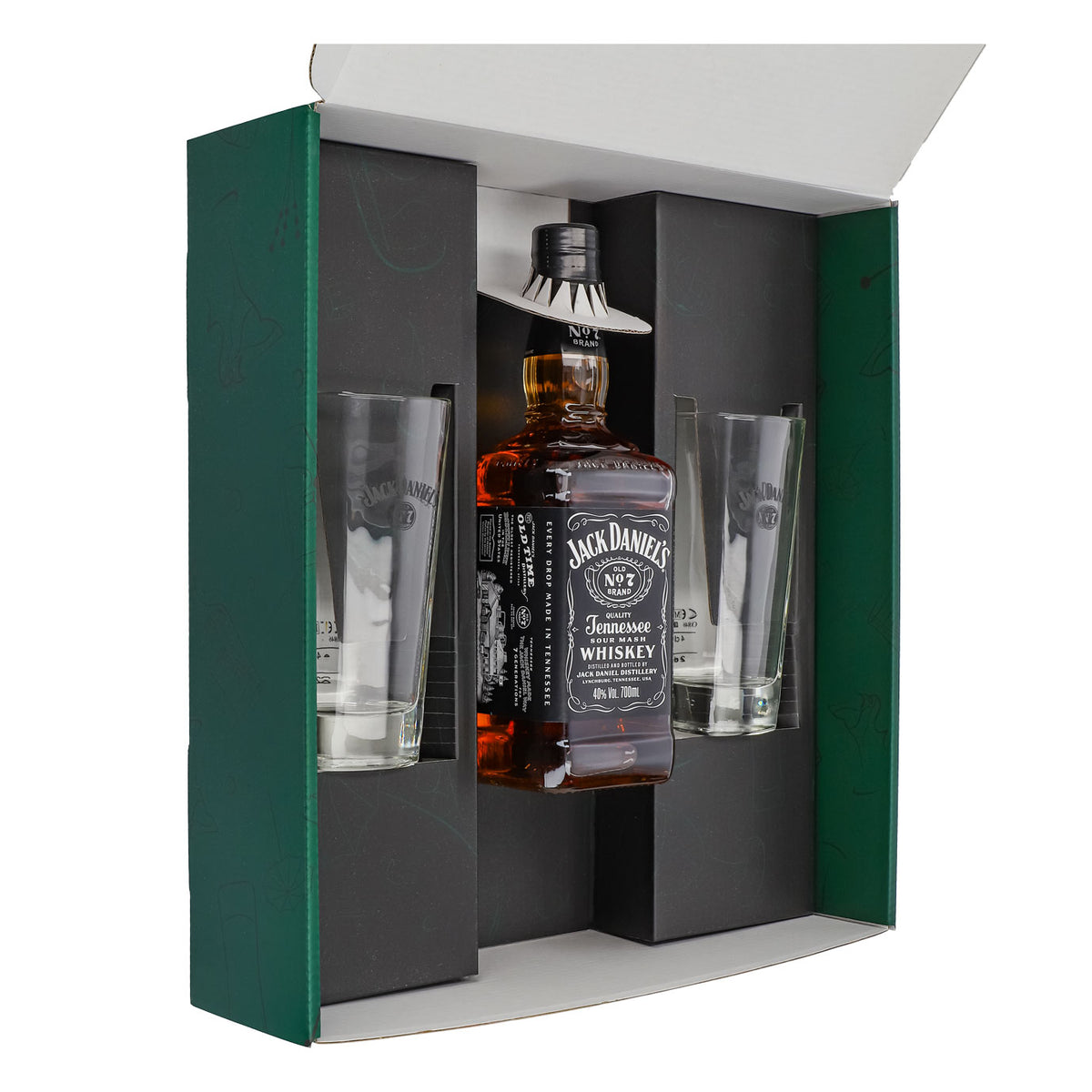 Jack Daniels Geschenkset 0,7l Flasche 40,0 % Vol. + Longdrinkgläser–Grün – Ansicht 4