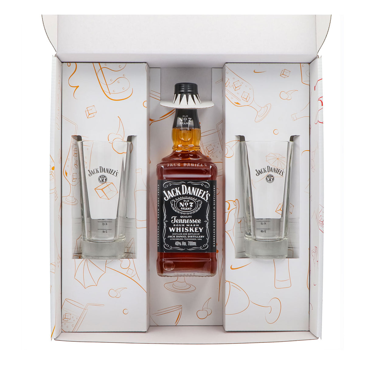Jack Daniels Geschenkset 0,7l Flasche 40,0 % Vol. + Longdrinkgläser–Weiß – Ansicht 3
