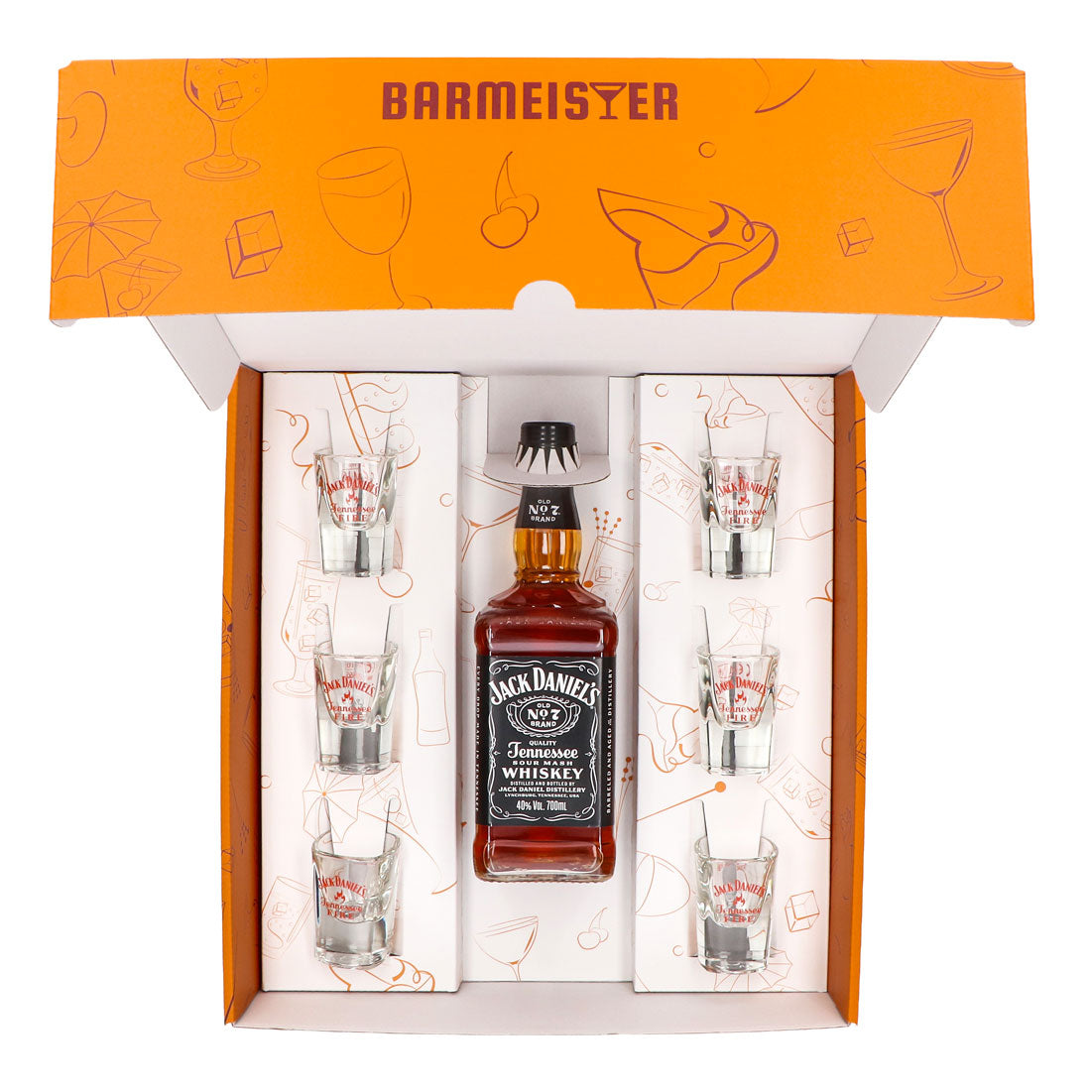 Jack Daniels Geschenkset 0,7l Flasche 40,0 % Vol. + Shotgläser Fire–Orange – Ansicht 5