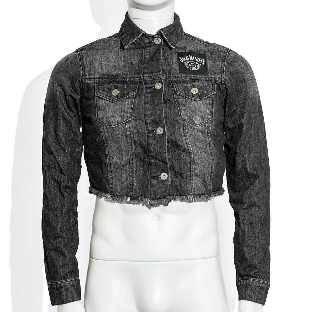 Veste courte en jean « Girly » en tissu mélangé, taille M, avec motif Jack Daniels et verre de whisky LED, n° 7