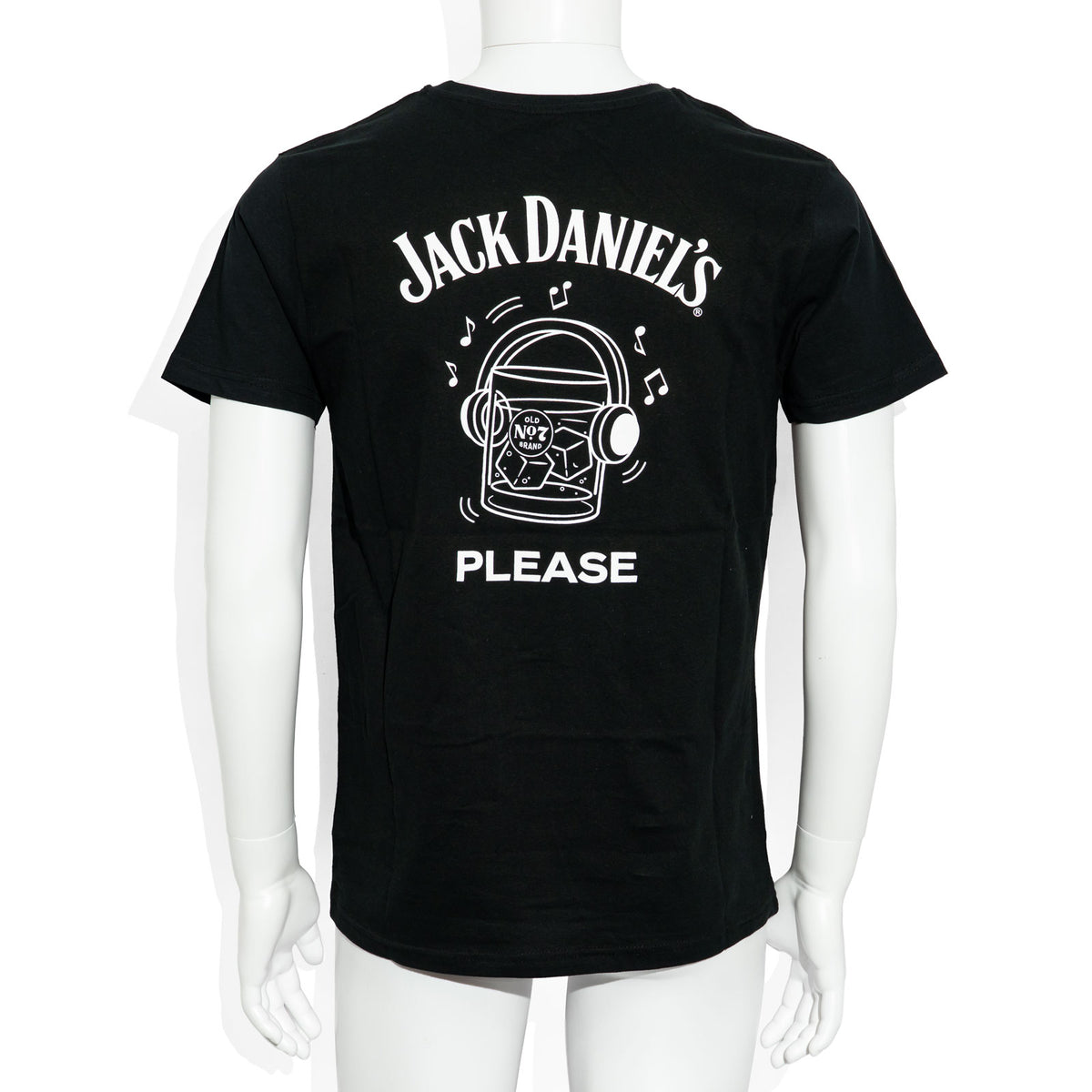 T-shirt unisexe en coton « Please » avec motif de verre à whisky Jack Daniels à col rond – Vue 3