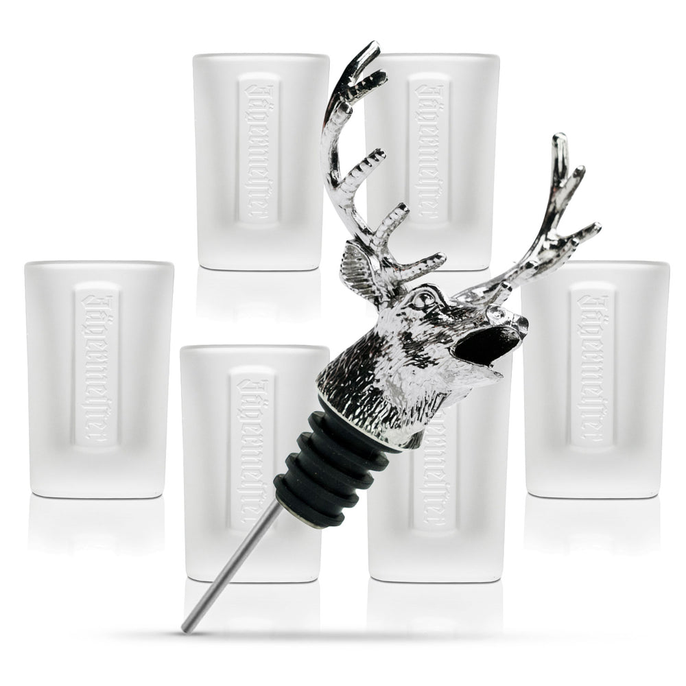 Jägermeister Bar Bundle Set I composé de 6 verres à shot 2 cl avec bec verseur en métal en forme de tête de cerf