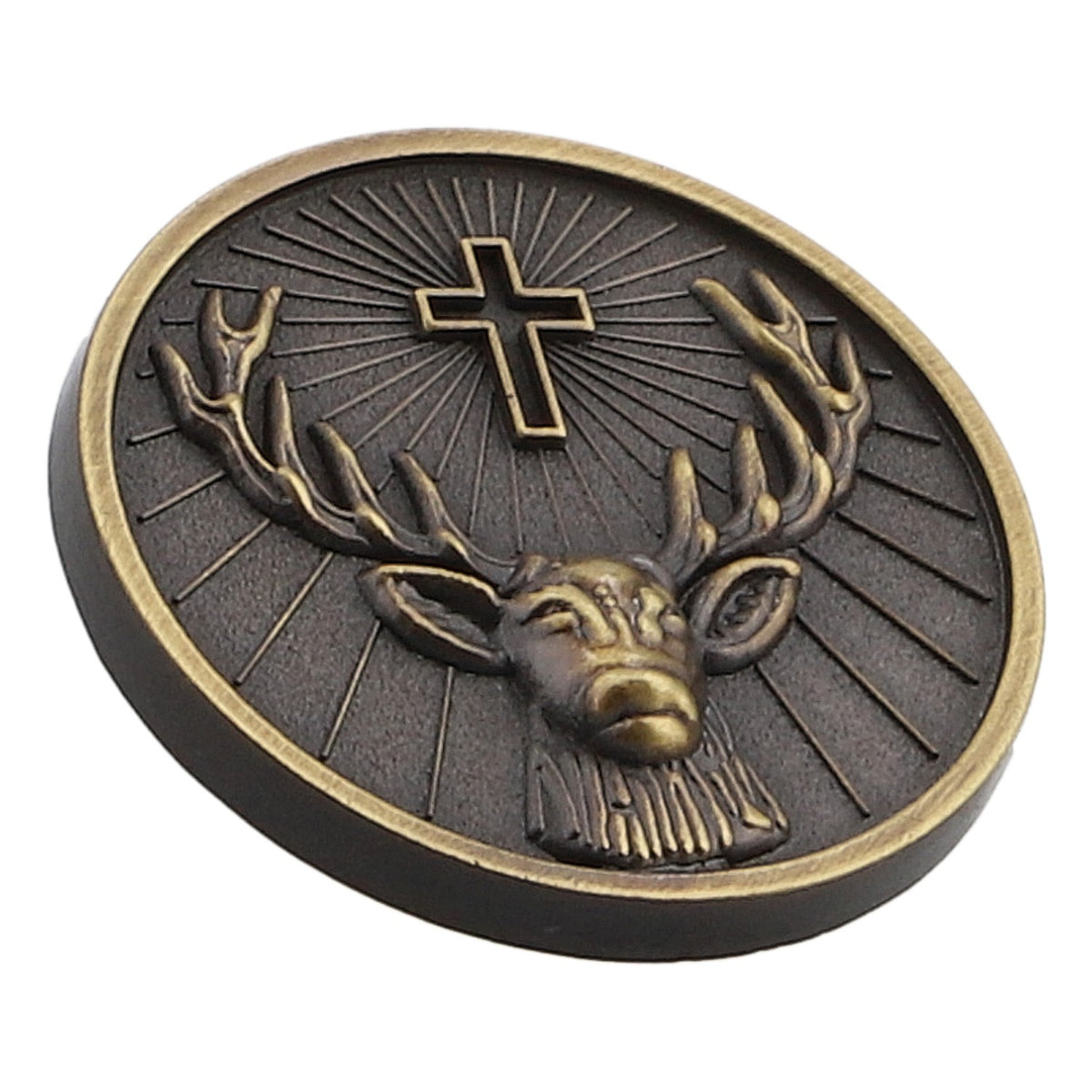 Broche Jägermeister Liqueur Pin Full Metal 15 mm de diamètre Bord doré