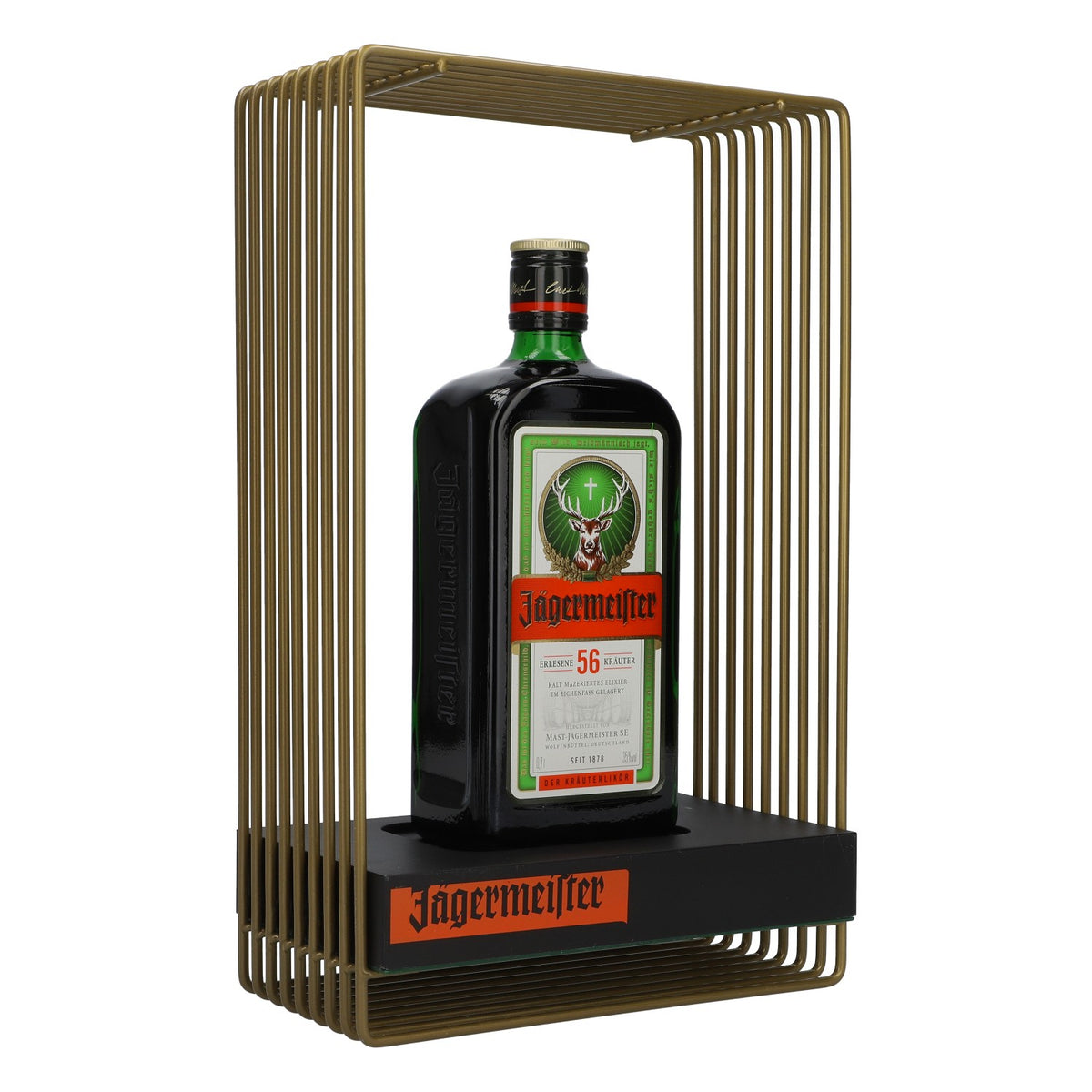 Porte-bouteille pour liqueur Jägermeister Cage en aluminium Fond en plastique Bouteille de 0,7-1 l