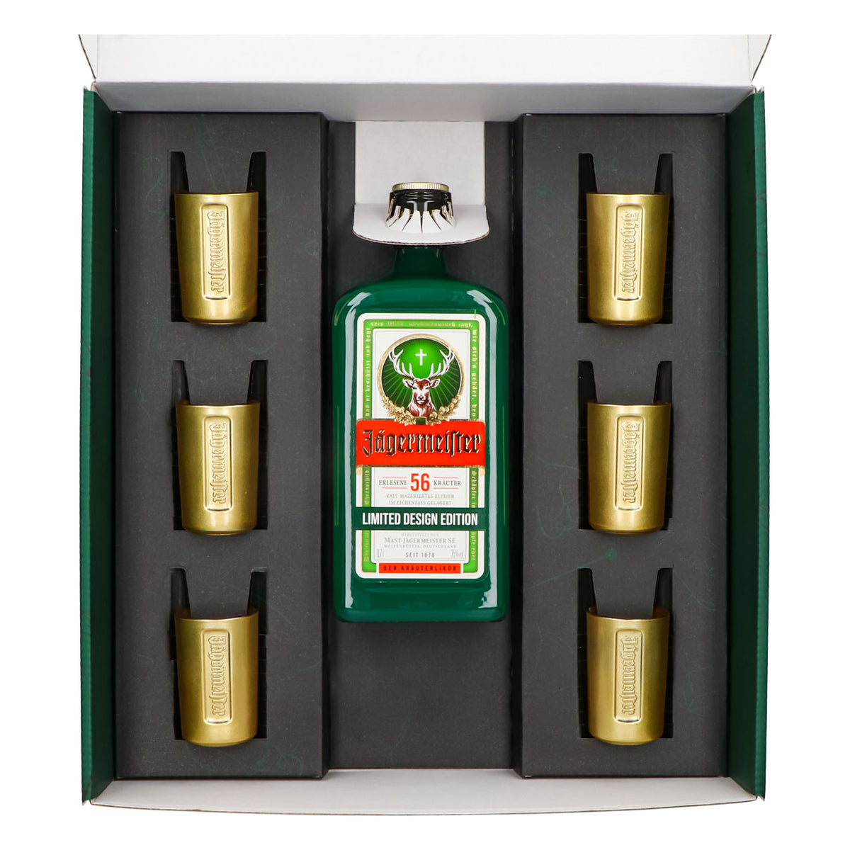 Jägermeister Likör Geschenksets grün–Shotglas gold–Herbal Green 0,7l – Ansicht 3