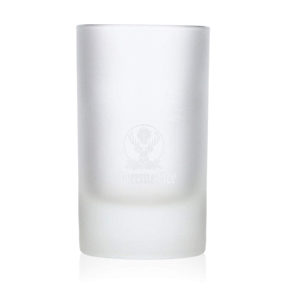 Verre à liqueur Jägermeister, verre à shot 2 cl/4 cl, dépoli, logo blanc, inscription en petits caractères