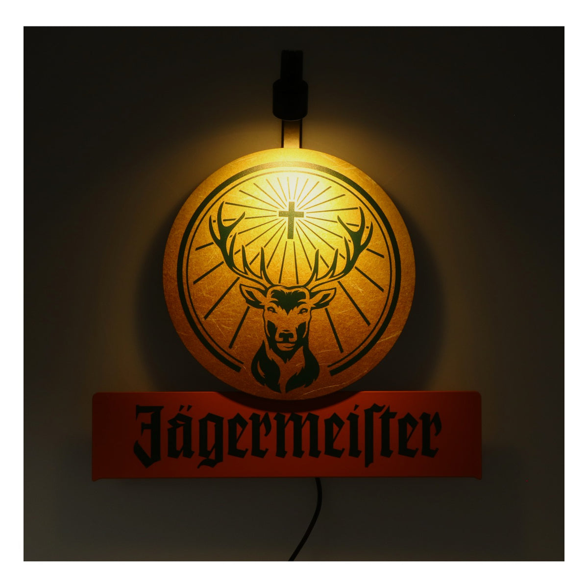 Enseigne lumineuse LED Jägermeister Liquor avec bloc d'alimentation et présentoir mural – Vue 3