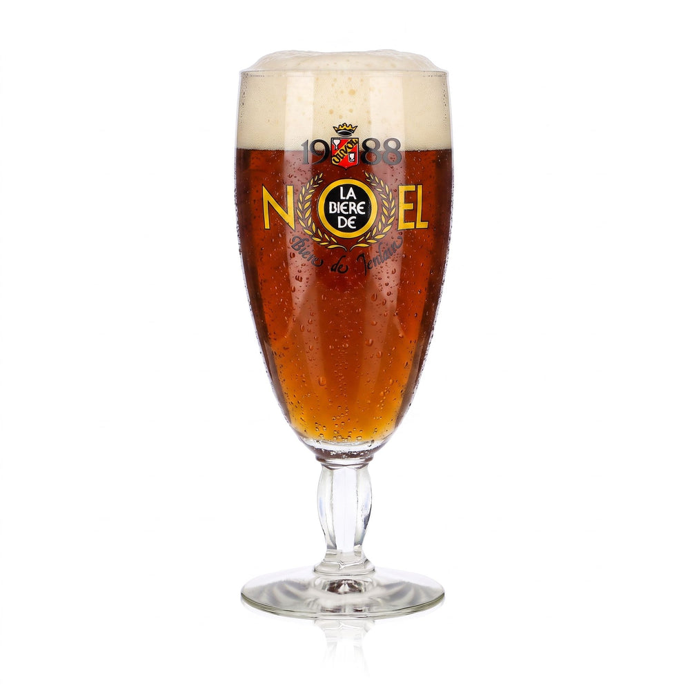 Verre à bière Jenlain, coupe 0,25 l, forme tulipe « Noël 1988 », pied carré