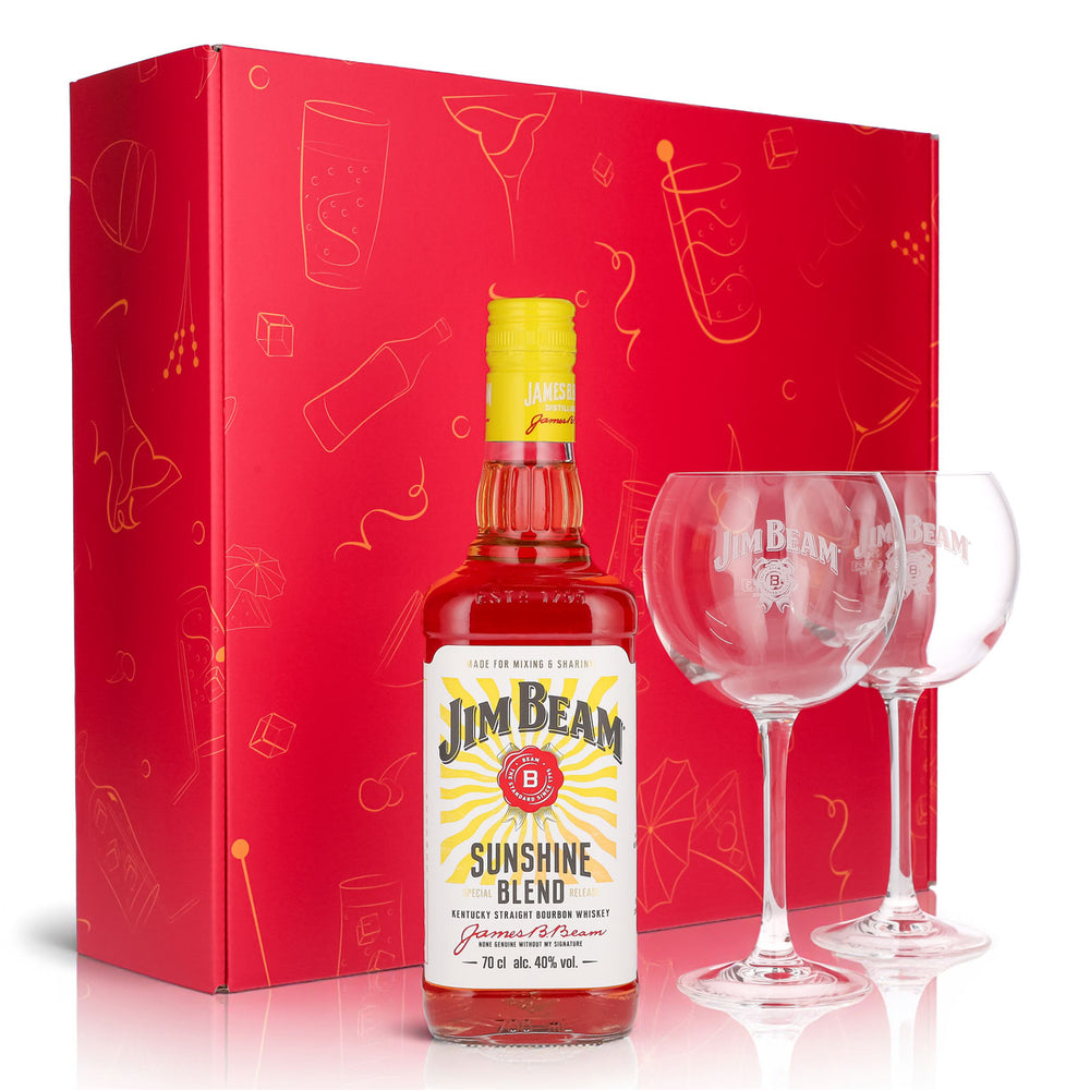 Jim Beam Geschenkset 0,7l Flasche 40,0 % Vol. + Ballongläser Sunshine–Pink