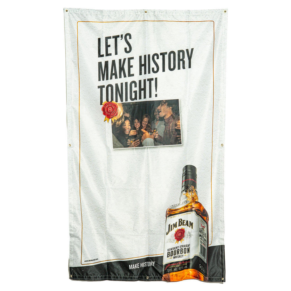Bannière en polyester « Jim Beam Whiskey Glas » 200 x 120 cm « History Tonight »