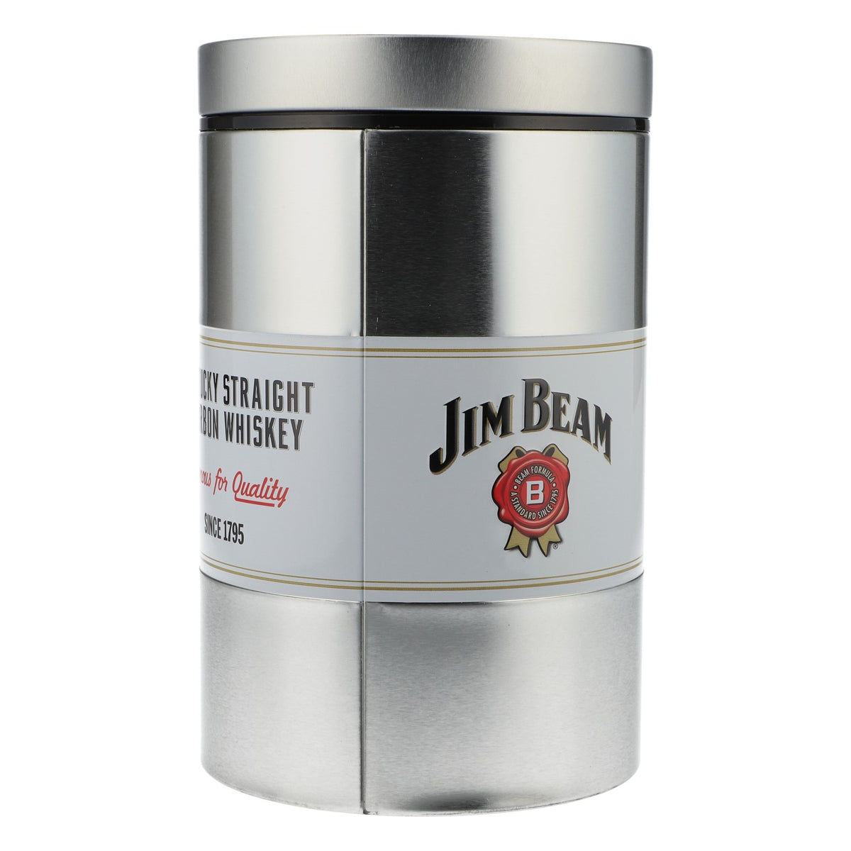 Jim Beam Whisky Refroidisseur de bouteille Boîte à bouteille Boîte argentée ronde – Vue 4