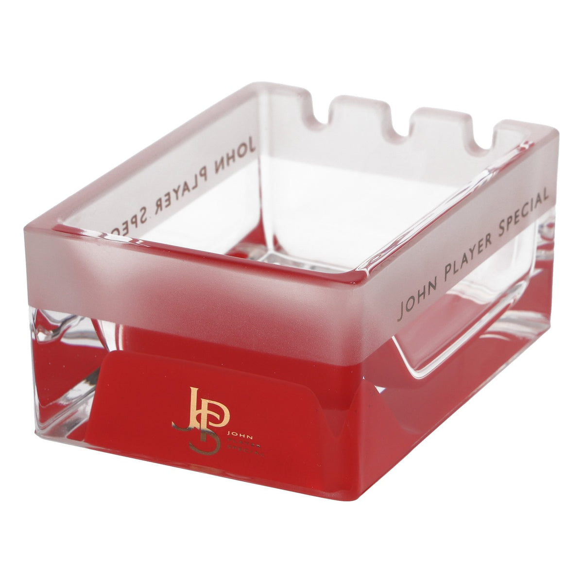 Cendrier John Player Special, fond rouge satiné, en verre, JPS Exclusif