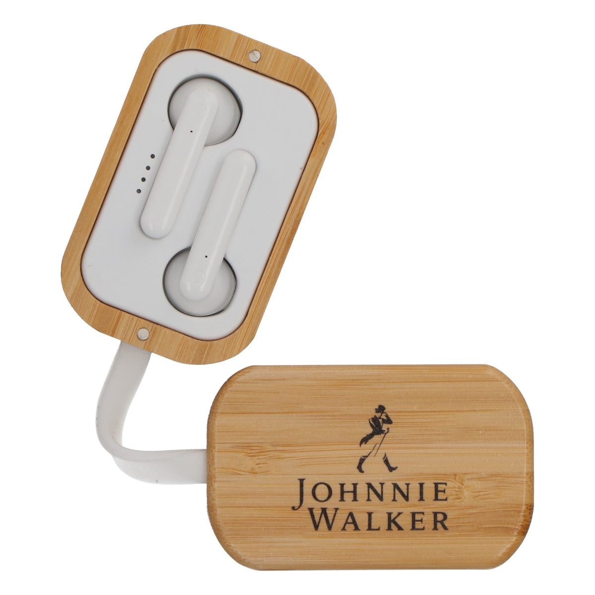 Écouteurs Bluetooth Johnnie Walker Whiskey dans un coffret en bois Câble de recharge – Vue 4