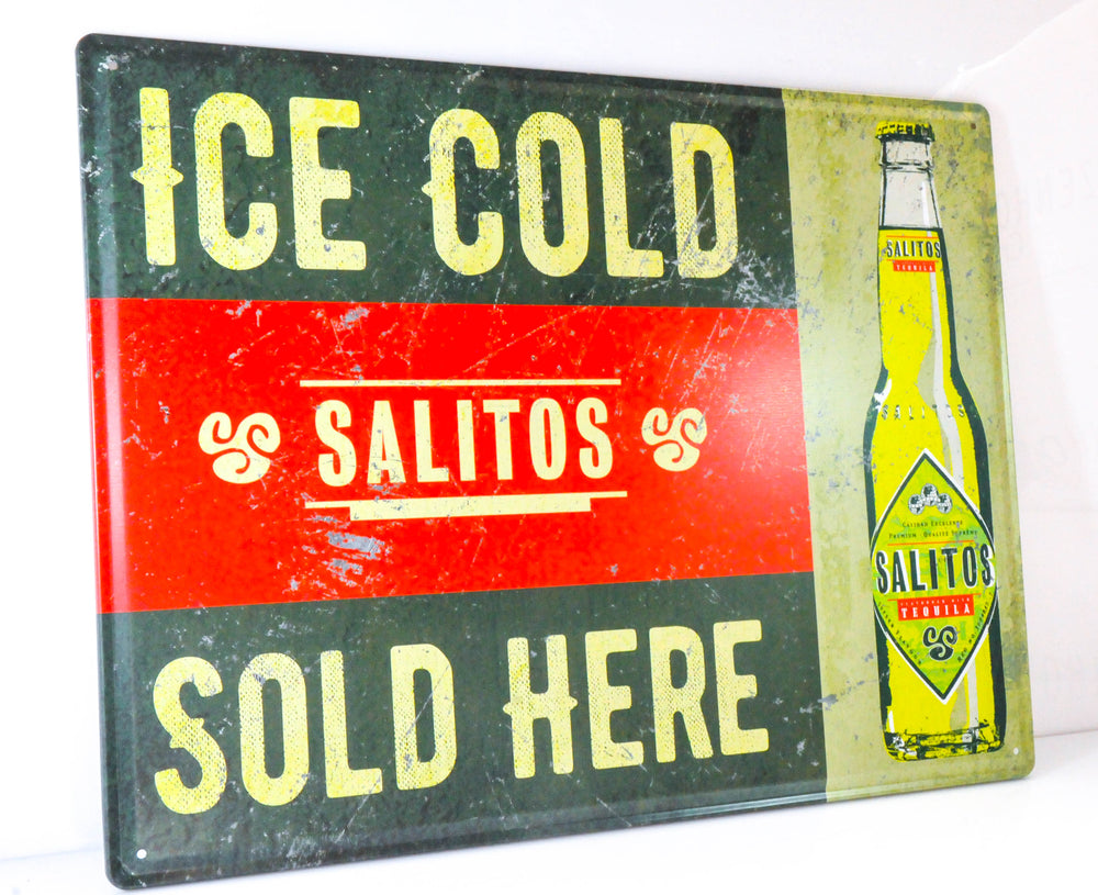 Salitos plaque métallique pour bière 40 x 30 cm « Ice Cold Sold Here » panneau publicitaire mural