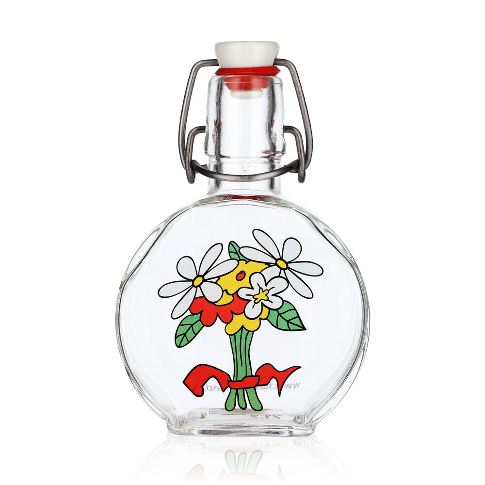 Bouteille de schnaps Kefla en verre à bouchon mécanique, 0,2 l, motif floral, Flaschernland, bouteille de schnaps