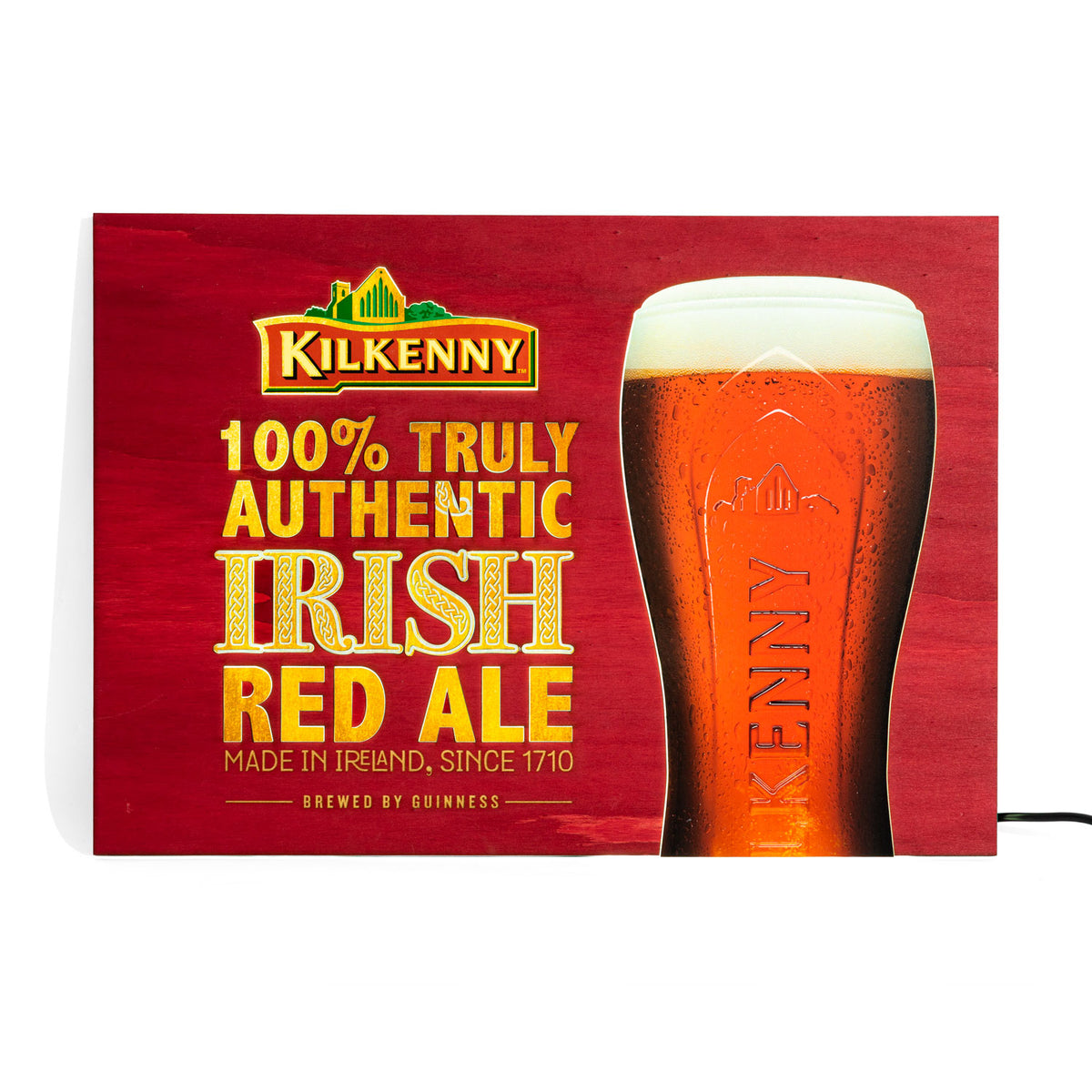 Enseigne lumineuse LED Kilkenny Beer, enseigne lumineuse en bois rouge, bloc d'alimentation inclus – Vue 3