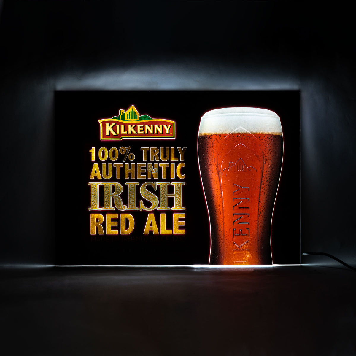 Enseigne lumineuse LED Kilkenny Beer, enseigne lumineuse en bois rouge, bloc d'alimentation inclus – Vue 4