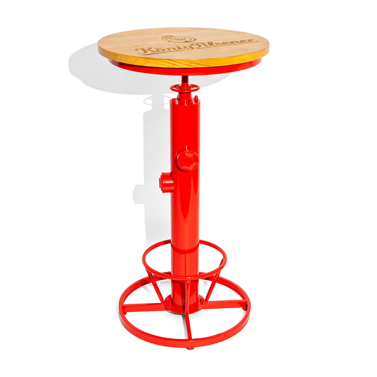 Table haute König Pilsener Table de bistrot Massive Entièrement métallique Plateau en bois Rouge Ronde