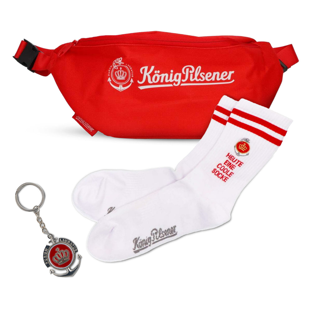 Ensemble König Pilsener Fan Set I comprenant 1 pendentif, 1 sac banane et 1 paire de chaussettes