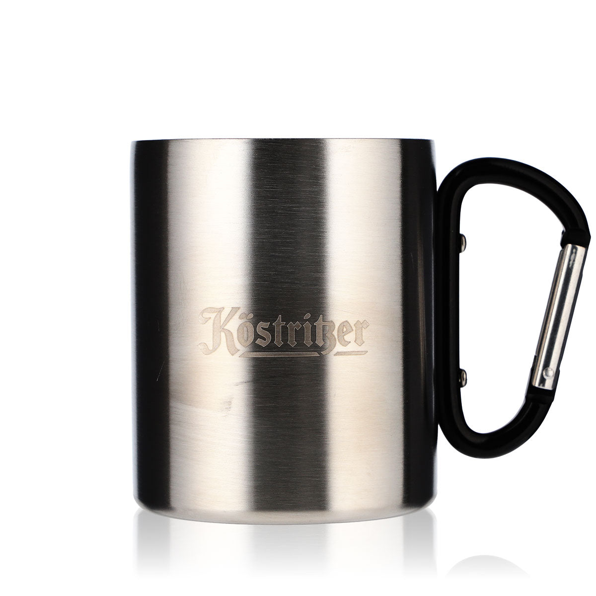 Verre à bière Köstritzer en acier inoxydable / tasse à café / tasse avec poignée mousqueton