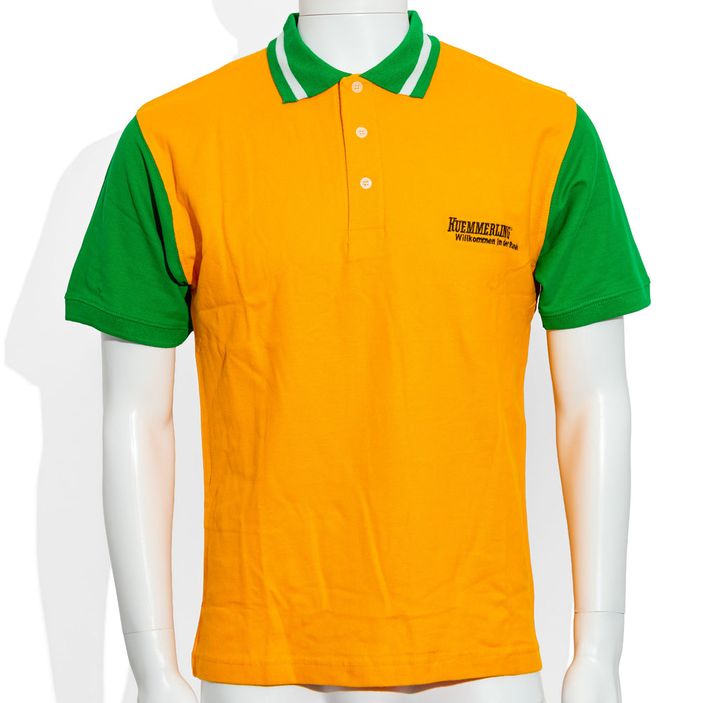 T-shirt événementiel Kümmerling Likör avec manches et col verts, taille M. Bienvenue dans le cercle orange