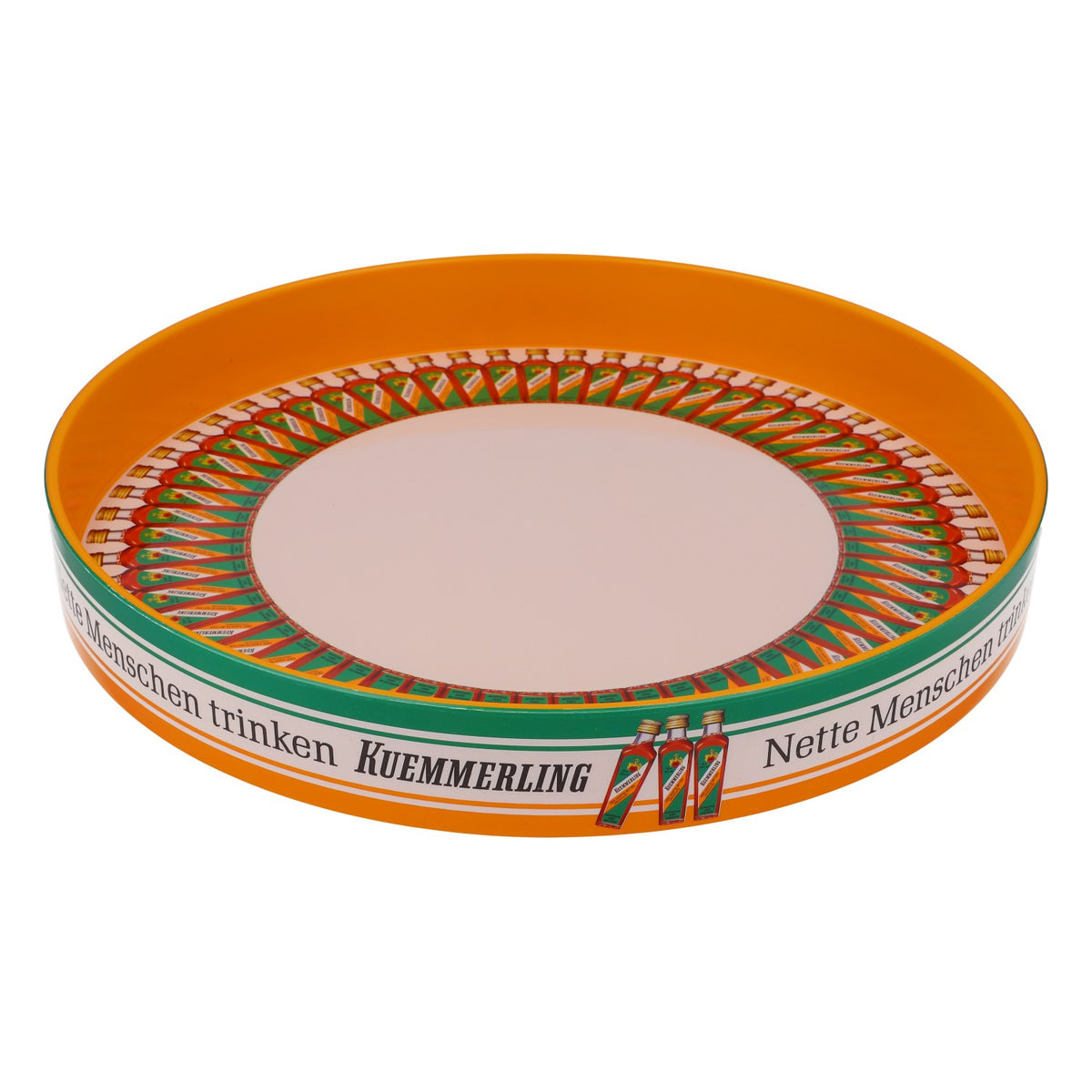 Plateau à liqueur Kümmerling, cercle à bouteilles orange, bord haut, diamètre 32 cm