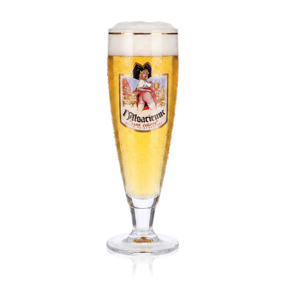 Verre à bière « L'Alsacienne » 0,5 l, forme coupe, sans culotte, bord doré, couleur crème