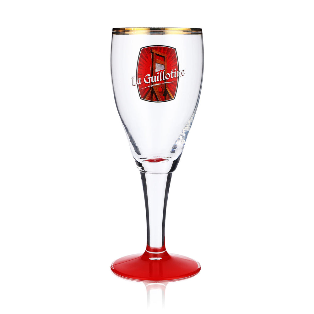 Verre à bière La Guillotine 0,25 l, coupe à double bord doré, fond rouge, Harzer
