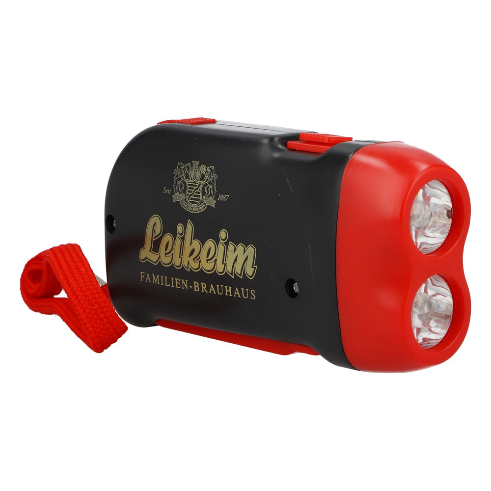 Lampe de poche Leikeim Dynamo noire/rouge, lumière continue, cordon de cou