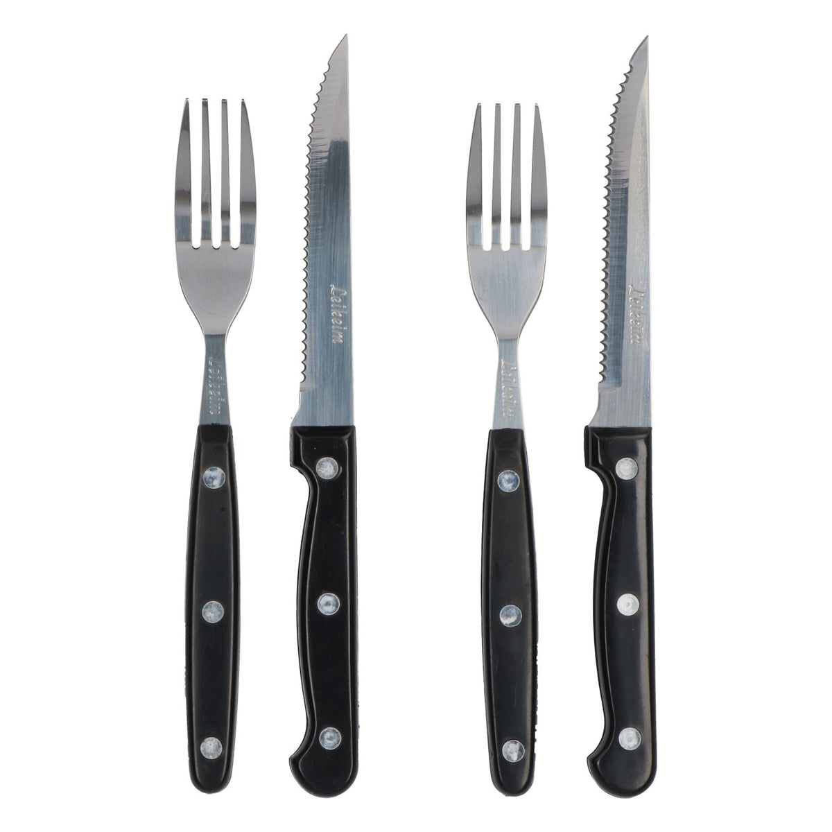 Ensemble de couverts à steak Leikeim, 4 pièces : couteau et fourchette noirs, couverts pour barbecue