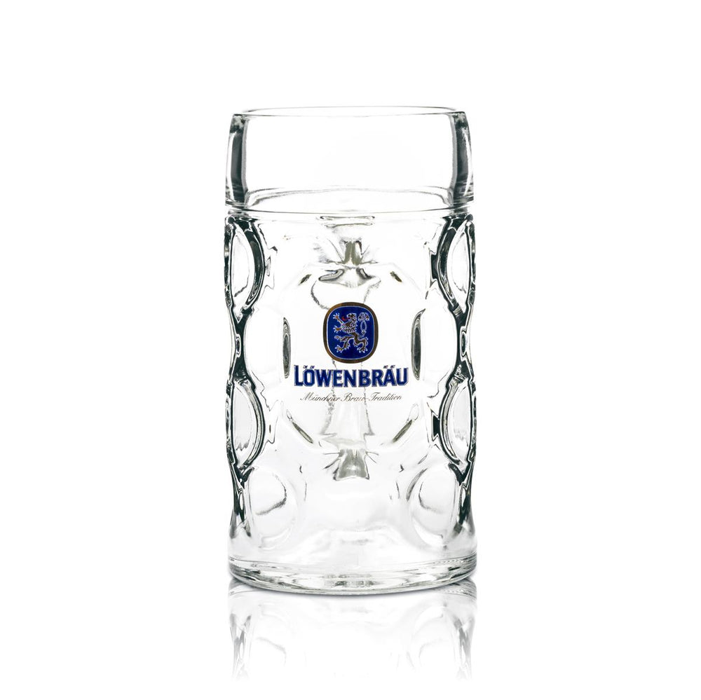 Löwenbräu Maßkrug Chope de bière 1L Verre à contour Verre à anse Humpen Seidel Verres B-Ware