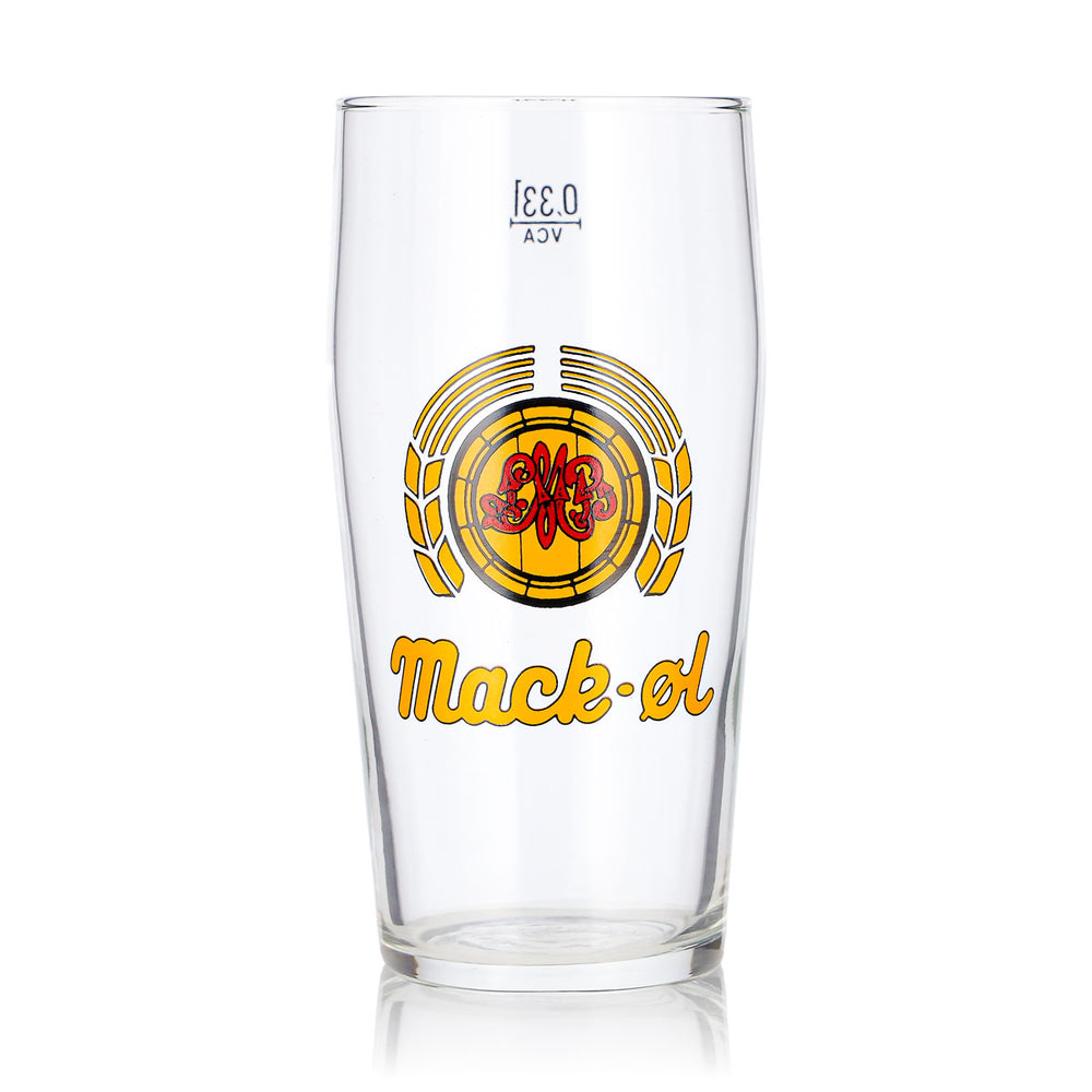 Verre à bière Mack 0,33 l Willi Becher, logo jaune, verre à long drink VCA, verre à bière Willibecher
