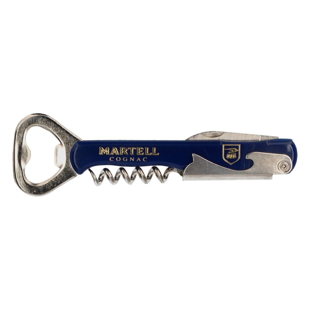 Ouvre-bouteille Martell Cognac avec tire-capsule et tire-bouchon, en acier inoxydable bleu – Vue 2