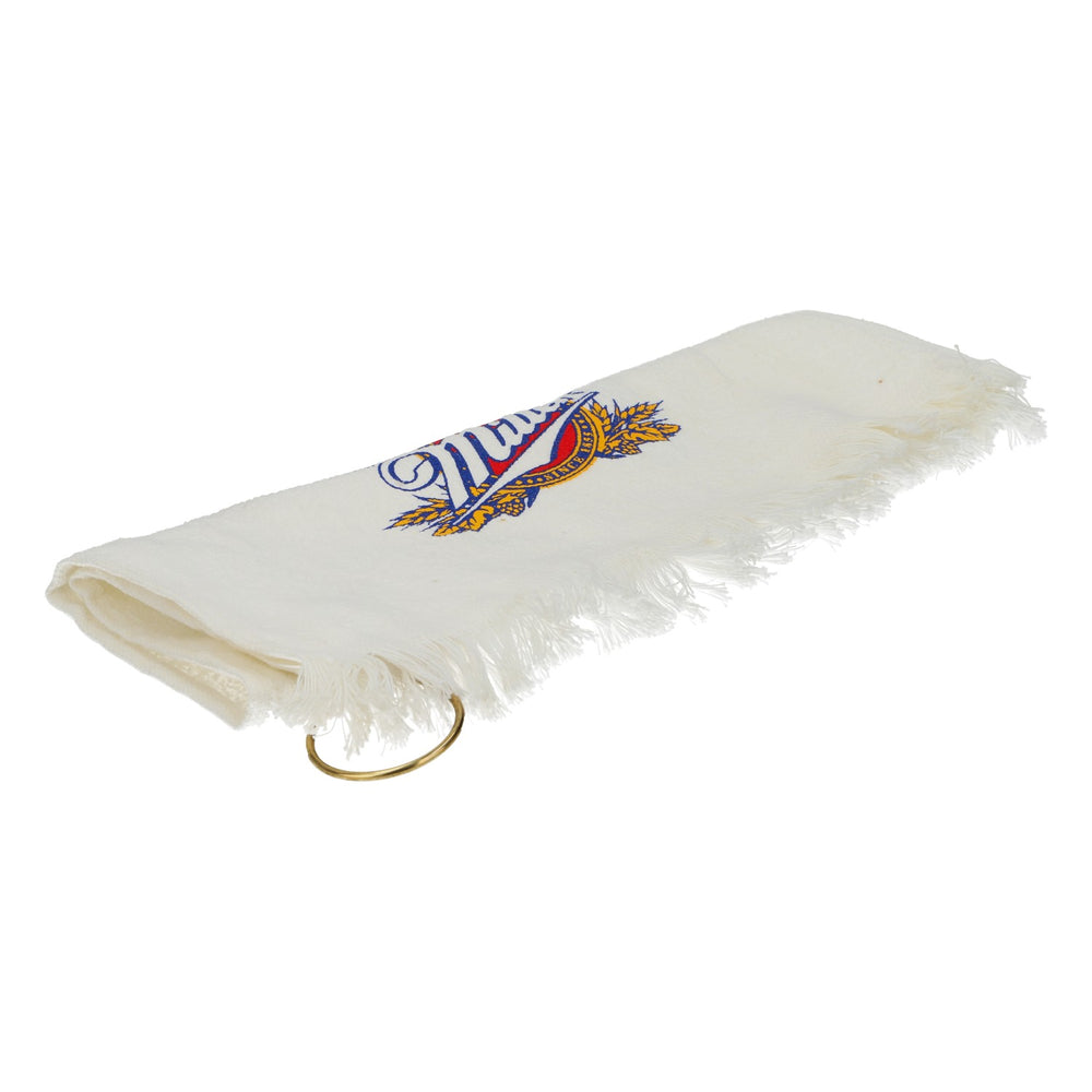 Serviette de golf Miller Beer avec mousqueton, blanche, en coton