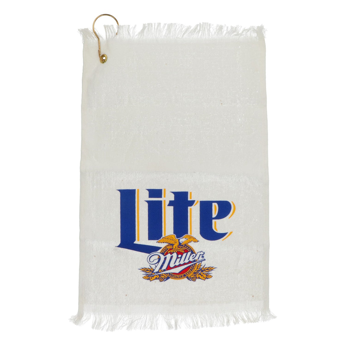 Serviette de golf Miller Beer avec mousqueton, blanche, en coton – Vue 2