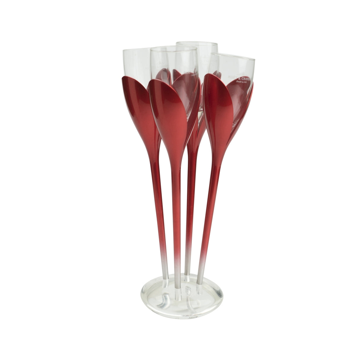 Moët & Chandon, ensemble porte-verres à champagne avec 6 verres + 4 tulipes + support rouge