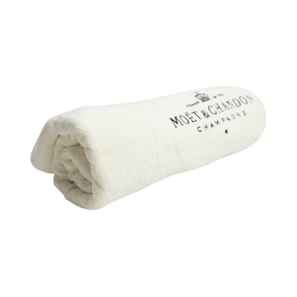 Serviette de bain Moët & Chandon Champagne beige brodée Beach Be Fabulous