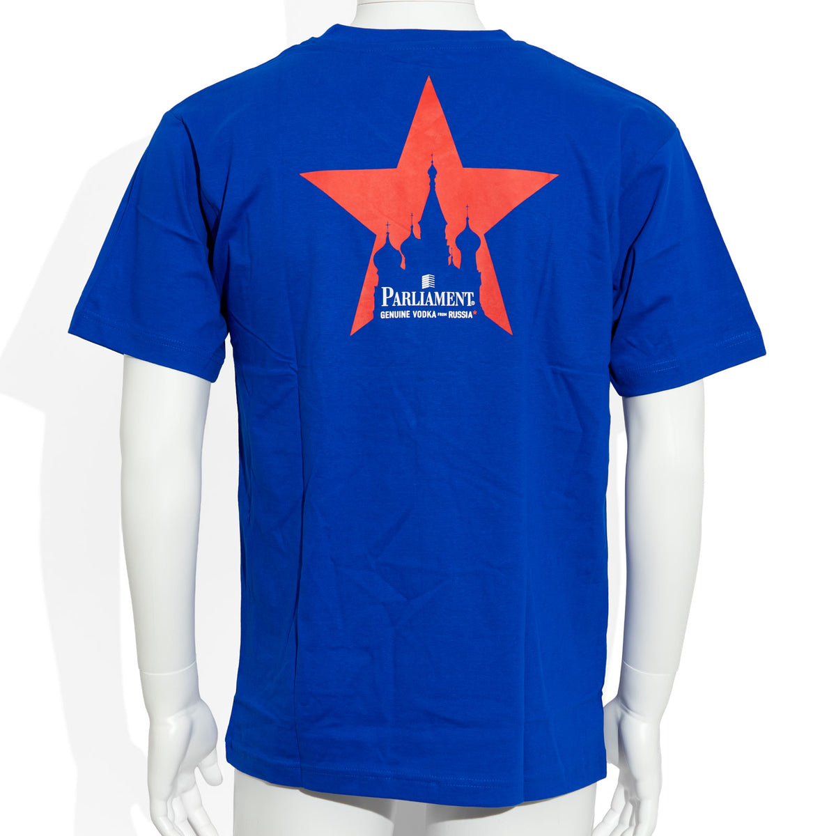 T-shirt en coton bleu à col en V « Parliament Vodka » (taille M) – Vue 3